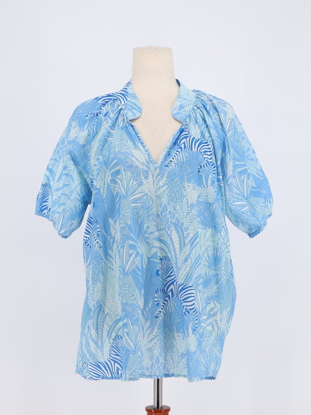 Sheridan French Dana Blouse Lightweight French Blue Zebra Size M
